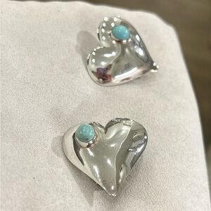 Custom made Sterling Silver Heart earrings with Turquoise